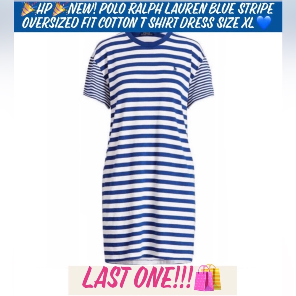 🎉HP🎉New! Polo Ralph Lauren Blue Stripe Oversized Fit Cotton T Shirt Dress XL - Picture 13 of 13